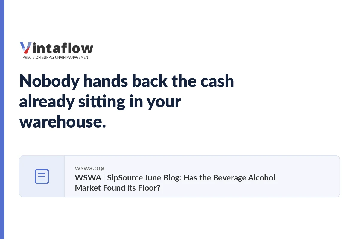 Nobody hands back the cash already sitting in your warehouse, above a reference card citing the WSWA SipSource June blog